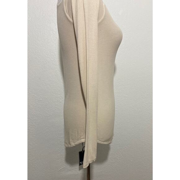 NWT Michael Lauren Size S Fitted Double V-Neck Open Shoulder Top Thumbhole - Picture 5 of 7